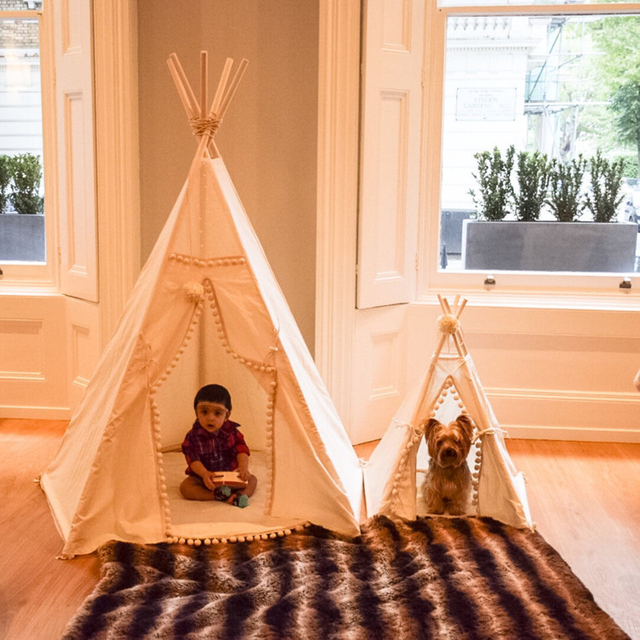 Teepee Tent for Kids Natural Cotton Canvas Teepee Play Tent Toys for Girls Boys Indoor & Outdoor Playing