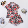 Hot Sell Nightwear Bathrobe Designer Headbands Silk Shorts Sets Pajama Women's Sleepwear Green Print Short Satin PJ Set